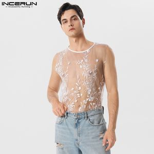 Débardeurs pour hommes INCERUN Hommes Débardeurs Fleur Broderie D'été Maille Transparent Streetwear Sexy Gilets O-cou Sans Manches Hommes Vêtements S-5XL 230615