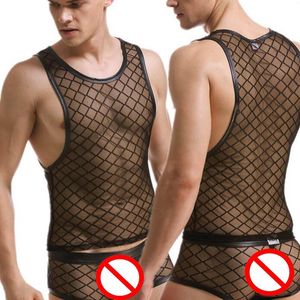 Mannen Tank Tops KWAN.Z Mannelijke Kleding Nachtclub Top Vest Net Mesh Gay Heren Bodybuilding Garen Mouwloos Shirt Vest