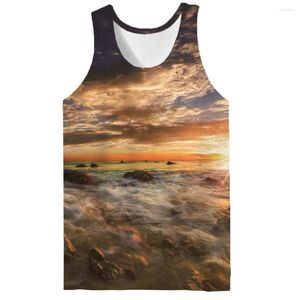 Débardeurs pour hommes KYKU paysage haut hommes nuage Singlet soleil maillot de corps chemise sans manches Anime décontracté de haute qualité