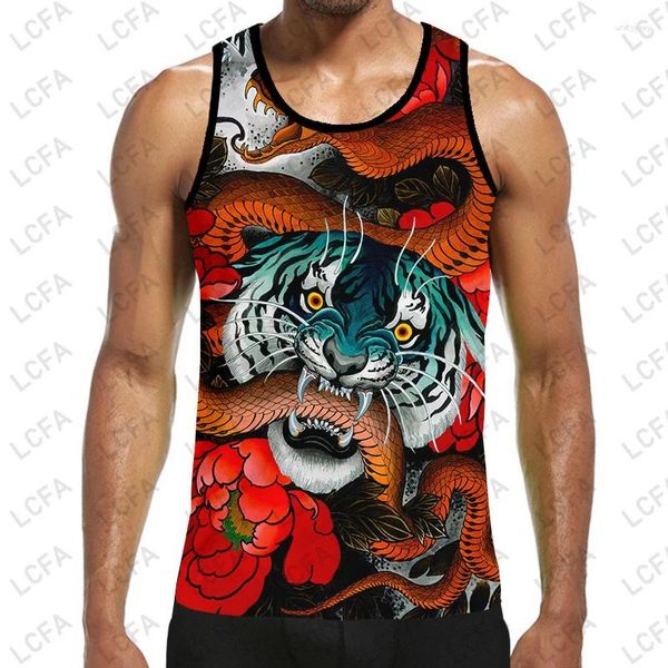 Camisetas sin mangas para hombre, marca LCFA, estampado 3D, serpiente roja, Tigre, chaleco Harajuku, camiseta interior de verano, ropa de calle para hombre/mujer de talla grande