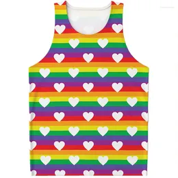 Herentanktops LGBT Pride Rainbow Flag 3D Gedrukte top voor mannen Summer Cool T-shirt Snel droog gevestigde Mouwloze T-shirts