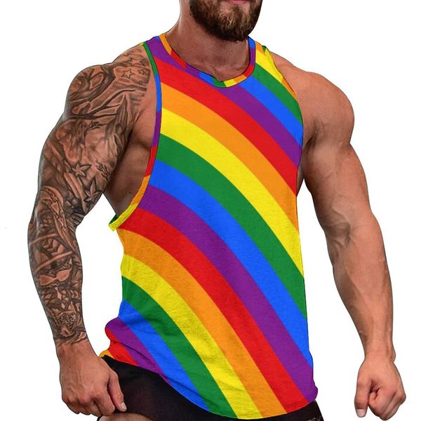 Camisetas sin mangas para hombres LGBT Rainbow Tank Top Hombre Gay Pride Flag Cool Tops Summer Gym Pattern Chalecos sin mangas 3XL 4XL 5XL 230706