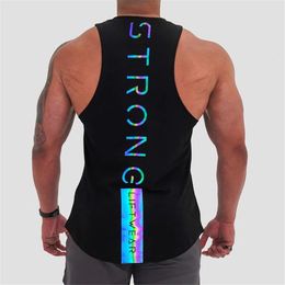 Heren tanktops Luminous Gyms Clothing Heren bodybuilding reflecterende tanktop Katoenen mouwloos vest Sweatshirt Fitness Workout Sportkleding Tops 230620