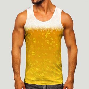 Camisetas sin mangas para hombre, ropa de verano para hombre, camiseta sin mangas con estampado divertido de burbujas de cerveza, camiseta holgada bohemia con cuello redondo, chaleco deportivo informal