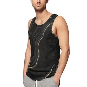 Tanktops voor heren Marmeren vloeibare top Goud en grijs Street chic Dagelijks Gym Heren Grafische mouwloze shirts Grote maten