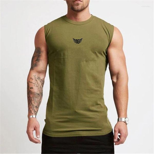 Camisetas sin mangas para hombres Hombres Culturismo Algodón Transpirable Gimnasio Fitness Casual O Cuello Camiseta Humedad Wicking Sin mangas Verano Sensación fresca