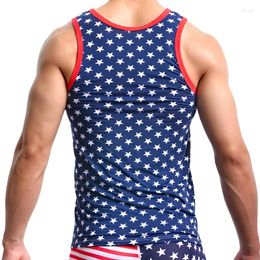 Camisetas para hombres para hombres Boderbuilding de la Estrella de EE. UU. Playa impresa U Neck Singless Tee Summer Top Vest