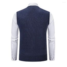 Camisetas sin mangas para hombres Hombres Chaleco de negocios Elegante Punto Cálido Colorido Rombos Impresión V Cuello Bolsillos para Otoño Invierno