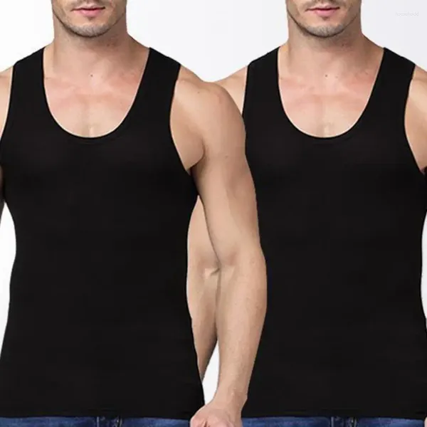 Camisetas para hombres para hombres Juego de chaleco de algodón sin costura o bulto de fitness de cuello transpirable para el gimnasio 3 paquete de color sólido