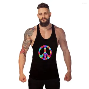 Débardeurs pour hommes Hommes Gym Vêtements Homme Tie Dye Fleur Signe de paix T-Gym Hippy 60s 70s Costume Cool Femmes