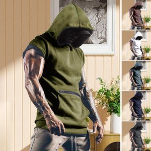 Débardeurs pour hommes Hommes Sweat à capuche Gilet Poche avant Zipper Design Sport Classique Ourlet côtelé Sweat Bodybuilding Sans manches Haut à capuche