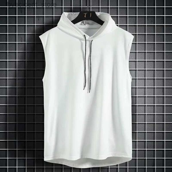 Débardeurs homme Hommes sweats à capuche débardeur sans manches Muscle Gym Sport mince gilet musculation à capuche Hip Hop Streetwear entraînement élastique Men Tank Top L240319