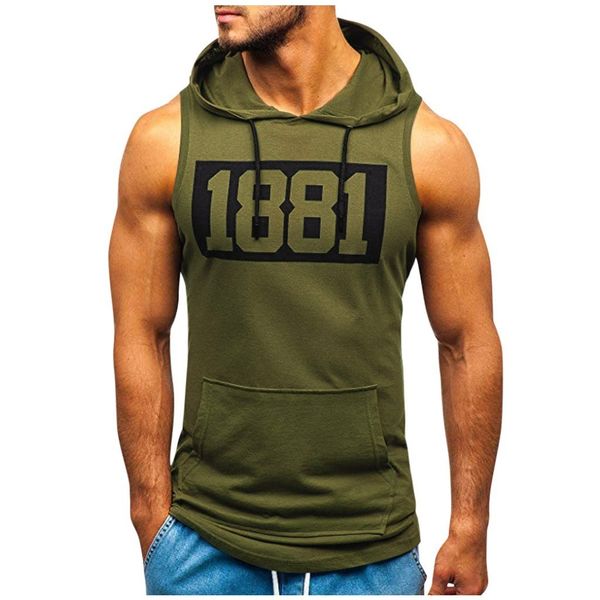 Débardeurs pour hommes Sweats à capuche pour hommes Débardeur sans manches Muscle Gym Sport Slim Gilet Bodybuilding À Capuche Hip Hop Streetwear Workout 1881 Lettre Débardeur 230619