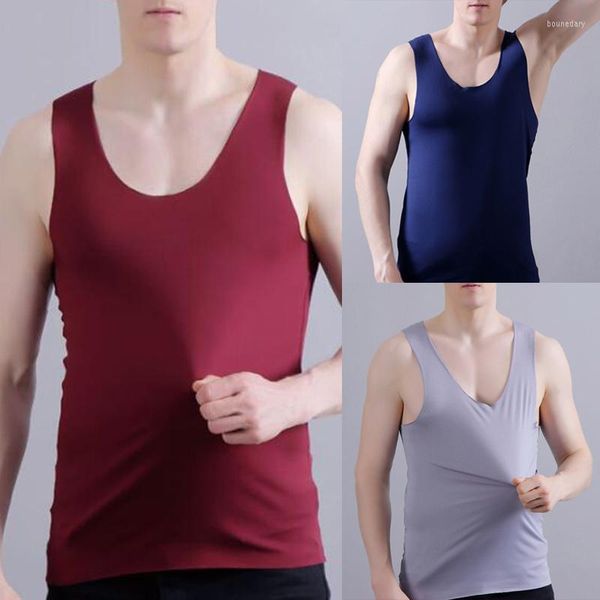 Hommes débardeurs hommes glace soie sans couture gilet sport vêtements d'extérieur maillot de corps t-shirts pour Gym Fitness sans manches hommes course