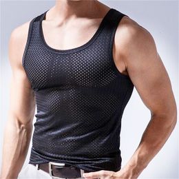 Tanktops voor heren Heren Ice Silk Vest Outer Wear Sneldrogend Mesh Gat Ademend Mouwloze T-shirts 2023 Zomer Cool Beach Travel Tanks 230721