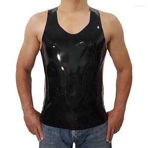 Mannen Tank Tops Mannen Latex Zwart Slanke Stretch Rubber Mouwloze T-shirts Mode Zomer Punk Stijl Bodycon Tee Custom