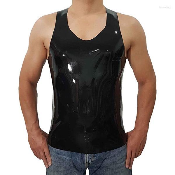 Débardeurs pour hommes Hommes Latex Noir Slim Stretch Caoutchouc T-shirts sans manches Mode Été Punk Style Bodycon Tee Personnalisé