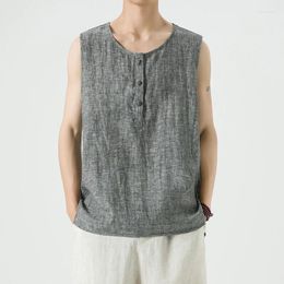 Herentanktops mannen linnen zomers vintage losse casual ultradunne lichtgewicht T-shirts shirts man Chinese stijl mouwloos t-shirt