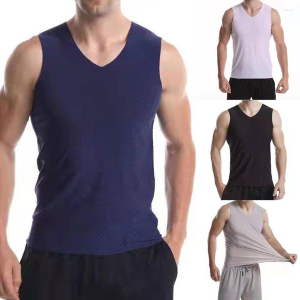 Camisetas sin mangas para hombre, camiseta exterior sin mangas para playa, tanques de viaje, chaleco de seda de hielo, malla transpirable de verano, secado rápido, informal, fresco