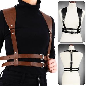 Hommes débardeurs hommes en cuir PU poitrine harnais jarretelles gilet bretelles bretelles taille ceintures Cosplay Costumes Punk rétro ceinture