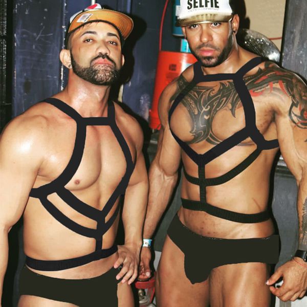 Débardeurs pour hommes Lingerie sexy pour hommes Corps Poitrine Muscle Nuit Performance Costume Harnais Bondage Dos Nu Élastique Évider Bretelles Larges