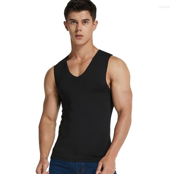 Débardeurs pour hommes Hommes sans couture glace sous-vêtements en soie sans manches chemises transparentes à séchage rapide corps masculin shaper fitness lutte singlets