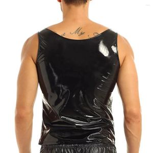 Débardeurs pour hommes Hommes Sexy Brillant Wet Look PVC Cuir Verni Undershirt Gilet Sans Manches T-Shirt Érotique Formant Chemise Clubwear Vêtements