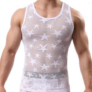 Camisetas sin mangas para hombres Hombres Sexy Ver a través de la camisa sin mangas Top Fitness Gym Ropa Culturismo Malla Chaleco transparente Transpirable Singlet