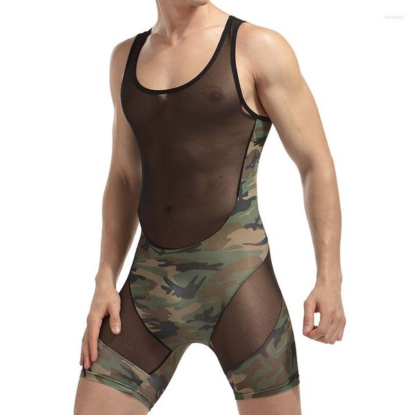 Hommes Débardeurs Hommes Sexy Sous-Vêtements Body Combinaison Bodywear Wresting Singlet Undershirts Shapers Camouflage