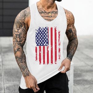 Camisetas sin mangas para hombre, chalecos de verano para hombre, informal, playa, cuello redondo, bandera americana, estampado, sin mangas, Fitness, culturismo, ropa de calle