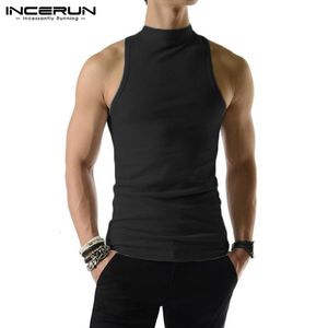 Hommes Débardeurs Hommes Débardeurs Couleur Unie Col Roulé Sans Manches Tricoté Décontracté Gilets D'été Streetwear Mode Hommes Vêtements INCERUN S5XL 230425