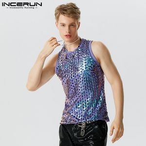 Tanktops voor mannen Tanktops voor mannen Sprankelende O-hals Mouwloos Streetwear Hollow Out Vesten Zomer Sexy Mode Feest Herenkleding S-5XL INCERUN 230628