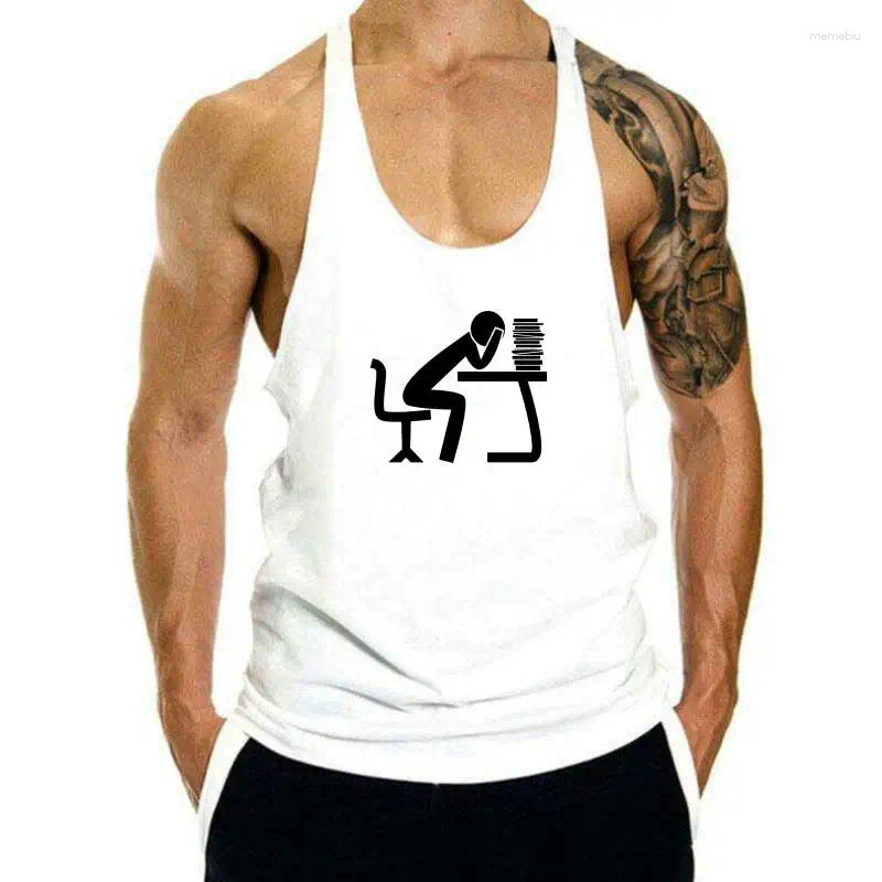 Herren-Tanktops, Herren-Top, Baumwolle, Printank, Überarbeitetes Schild, Herren, Montagmorgen, Arbeit, Büro, Arbeit, Geschenk