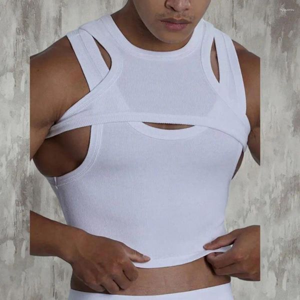 Camisetas sin mangas para hombre, Top con estilo, chaleco con tirantes irregulares para moda urbana, cómodos accesorios masculinos de secado rápido sólidos