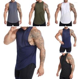 Hommes débardeurs hommes gilet coupe ample col rond sans manches couleur unie maille Fitness gymnastique entraînement maillot de corps musculation course