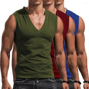 Hommes débardeurs hommes gilet été col en v haut sans manches couleur unie gymnastique course musculation coupe ajustée respirant entraînement Streetwear