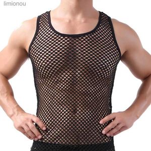 Débardeurs pour hommes Hommes Gilet Maillot Gay vêtements Nylon Mesh Chemise Voir À Travers Sheer Manches Longues T-shirts Sexy Chemise Transparente Sous-VêtementsL240124