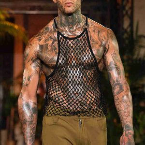 Débardeurs pour hommes Hommes Gilet Undershirt Gay Vêtements Sexy Mesh Chemise Muscle Singlet Voir À Travers Résille Sans Manches Hommes Débardeur Transparent ShirtL2402