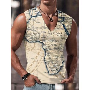 Tobs de débardeur masculine pour hommes mode carte d'été Route 3D Viete sans manches imprimée T-shirt Sailor Coute à manches V surdimension