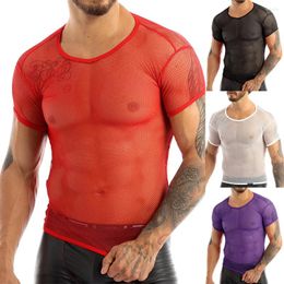 Débardeur en maille transparent pour hommes, chemise transparente, T-Shirt en résille, haut court musculaire, Clubwear, sous-vêtements de Performance à la mode