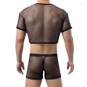 Heren tanktops Heren doorzichtige topset Gay sexy ondergoed Ademend visnet Nachtclubkleding U-zakje Heren Sissy-lingerie