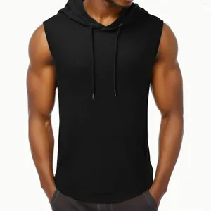 Débardeurs pour hommes Hommes sans manches élégant couleur unie à capuche cordon de serrage poche avant gilets sweat à capuche de sport surdimensionné vêtements de sport de loisirs