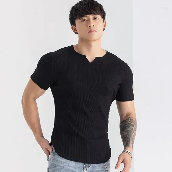 Tobs de débardeur pour hommes T-shirt V collier solide à manches courtes t-shirts hommes t-shirts noirs t-shirts fitness pour vêtements masculins 2xl