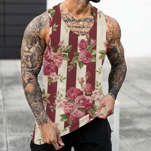 Débardeurs pour hommes Top pour hommes Fitness Vêtements décontractés 3d Hawaiian Striped Floral Imprimé Été Chemise sans manches Bodybuilding Tanks Vest