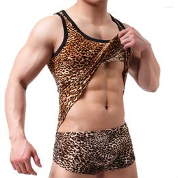 Heren tanktops heren topman mouwloze onderhemden sexy luipaard mannelijke vest boksers ondergoed sets mannen strakke stretch gym