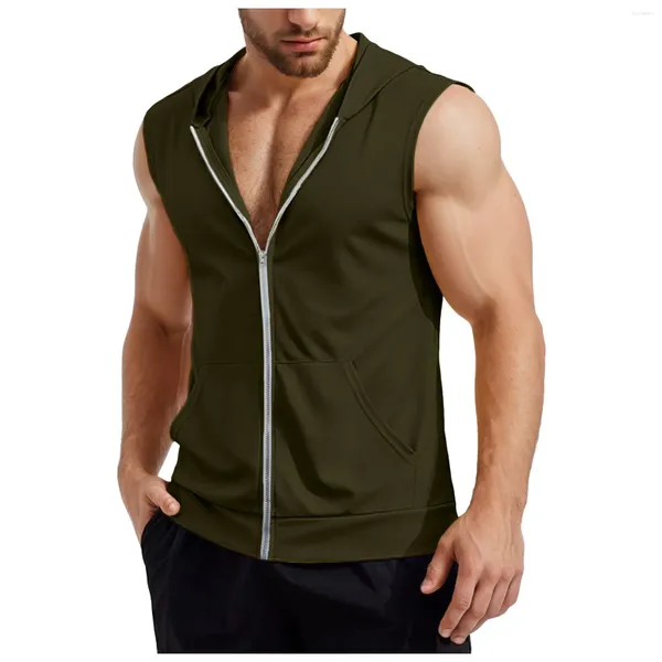 Tobs de débardeur pour hommes Homme à capuche 2 Pack Zip Up Sans manches Shirts Muscle Cut Off T-shirt Body Bodyding Sweet Men