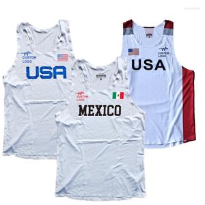 Camisetas sin mangas para hombres México EE. UU. Canadá Rayas Hombre Correr rápido Neto Chaleco transpirable Velocidad Atleta profesional Pista Campo Singlet Personalizable