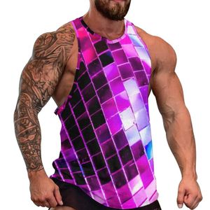 Men tanktops Mirror Disco Ball Top paarse pailletten print Streetwear Beach Gym Man's Grafische mouwloze vesten Big Size 4xl 5xl 230509