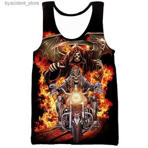 Débardeurs pour hommes Nouveau 3D Imprimer Casual Vêtements Fire Burning Skull Moto Mode Hommes Femmes Gilet Taille S-5XL Mesh Top L240319