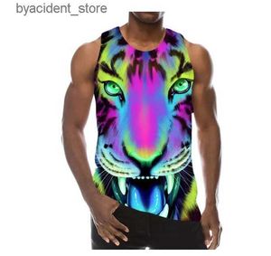 Tanktops voor heren Nieuw 3D-printen Grappige zomer Regenboog Grafische tanktop Mode Heren Dames Trainingspakken Ronde hals Hiphopvest Maat S-7XL L240320